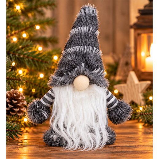 Weihnachtswichtel aus Filz mit flauschiger Zipfelmütze – Grau, 20 cm