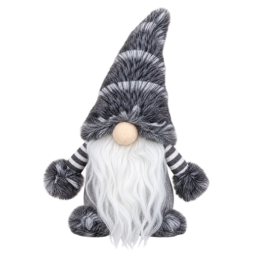 Weihnachtswichtel aus Filz mit flauschiger Zipfelmütze – Grau, 20 cm