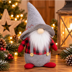Weihnachtswichtel Knubbelnase Mann mit Bart – Grau/Rot, 24 cm